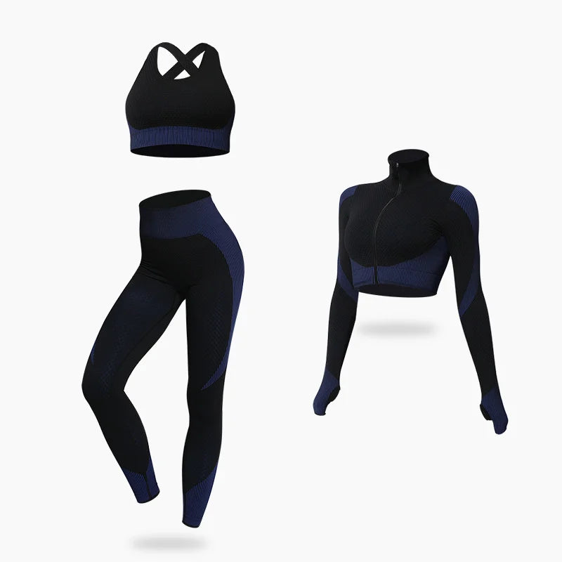 3Pcs Seamless Yoga Set Gym Fitness Clothing Women Yoga Suit Sportswear Female Workout Leggings Top Sport Clothes Training Suit