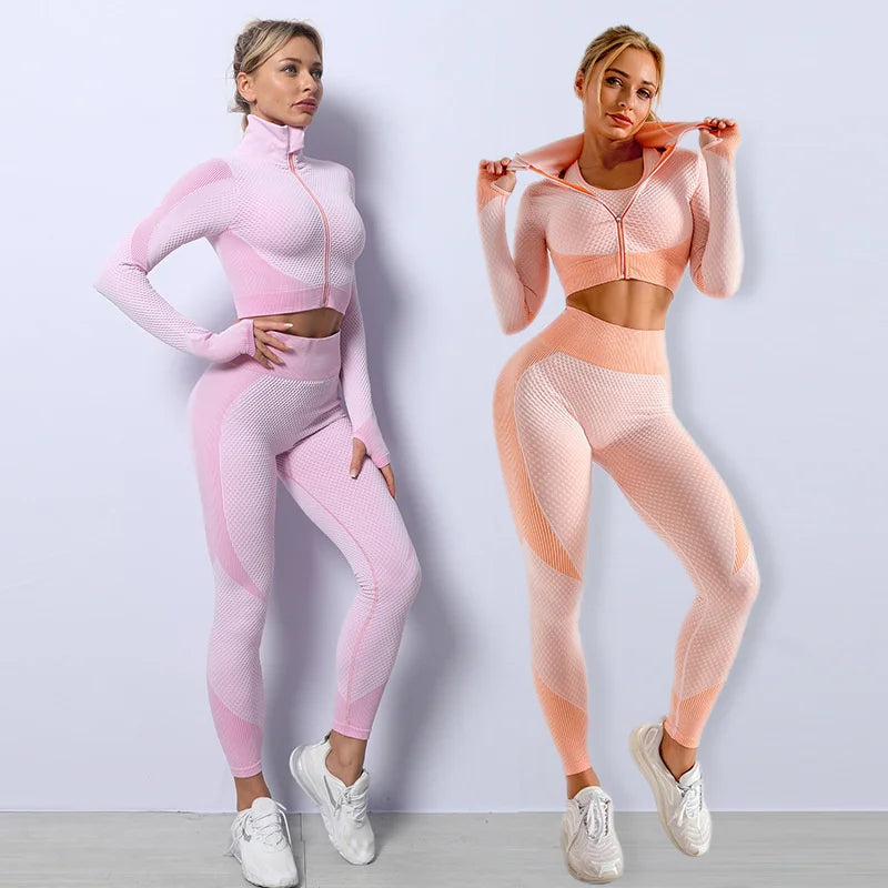 3Pcs Seamless Yoga Set Gym Fitness Clothing Women Yoga Suit Sportswear Female Workout Leggings Top Sport Clothes Training Suit